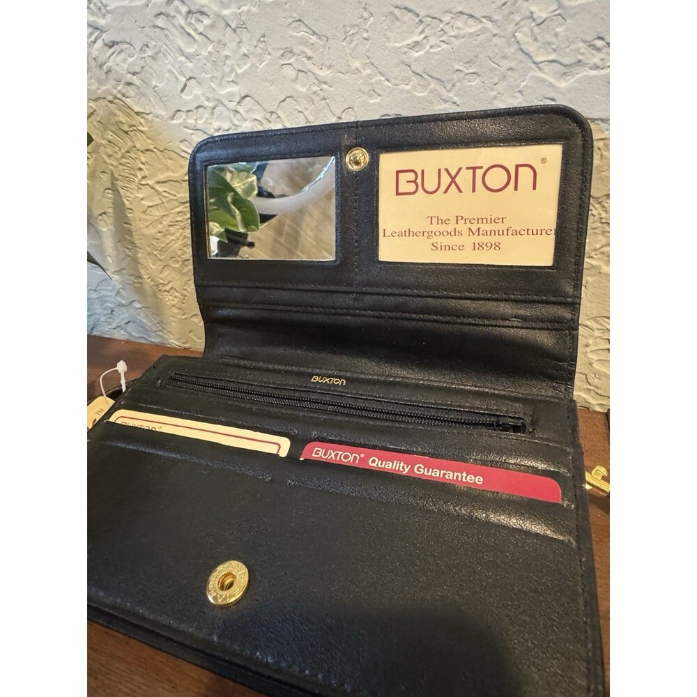 Buxton Leather Black Style Sac Crossbody Purse Wallet Clutch Organizer Bag